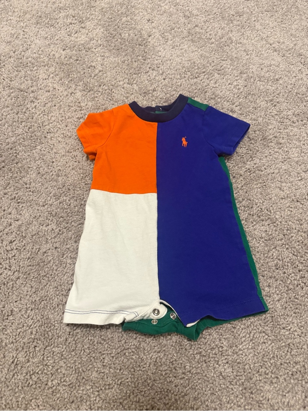 Ralph Lauren Colorblock Short-Sleeve Baby Romper - Orange, Blue, White, Green